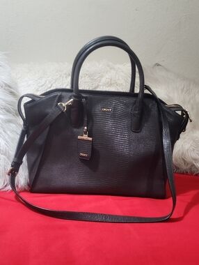 DKNY Gray Chelsea Textured Leather Convertible Satchel with Gold Hardware